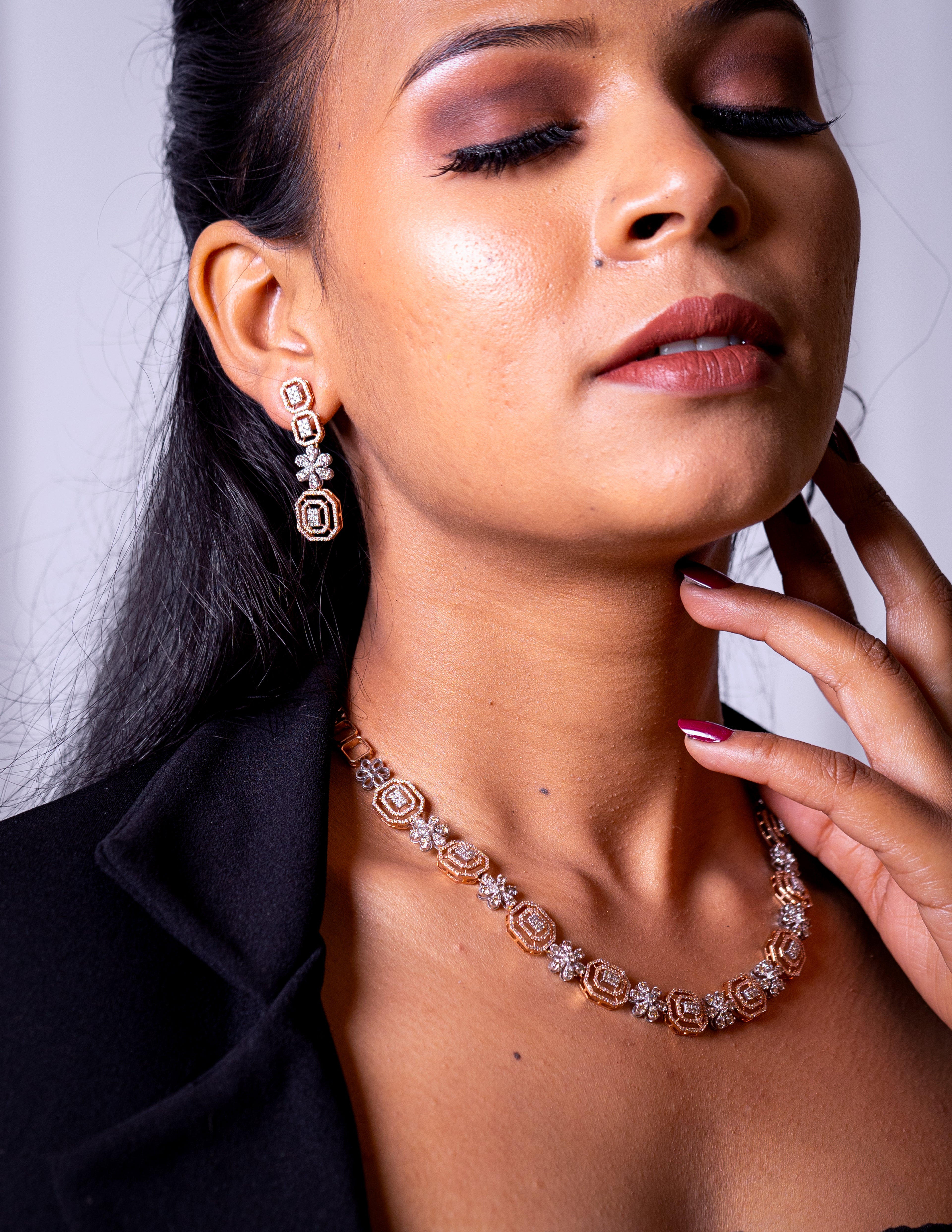Rose gold diamond necklace set